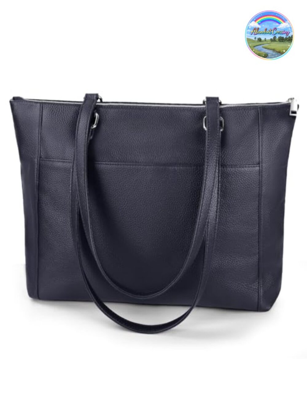 Genuine Leather Work Tote Bag with Zipper for Women Laptop Compatible